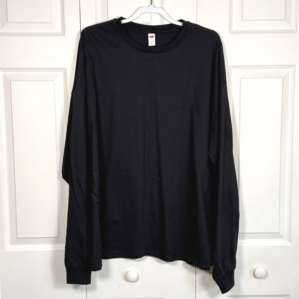 2 Hanes Mens 3XL Long Sleeve T-Shirt Black Crew Neck Cotton Blend 3TG 3XG